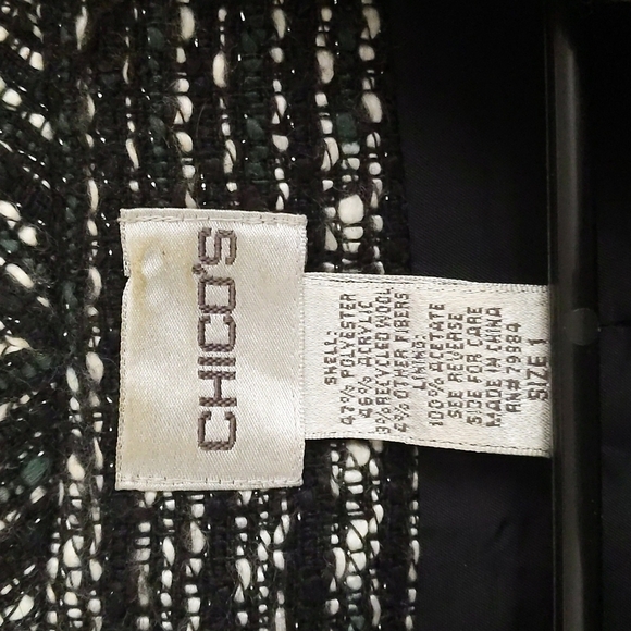 Chico's Black, Gray & White Long Sleeve Open Business Blazer Size Medium - Picture 2 of 10